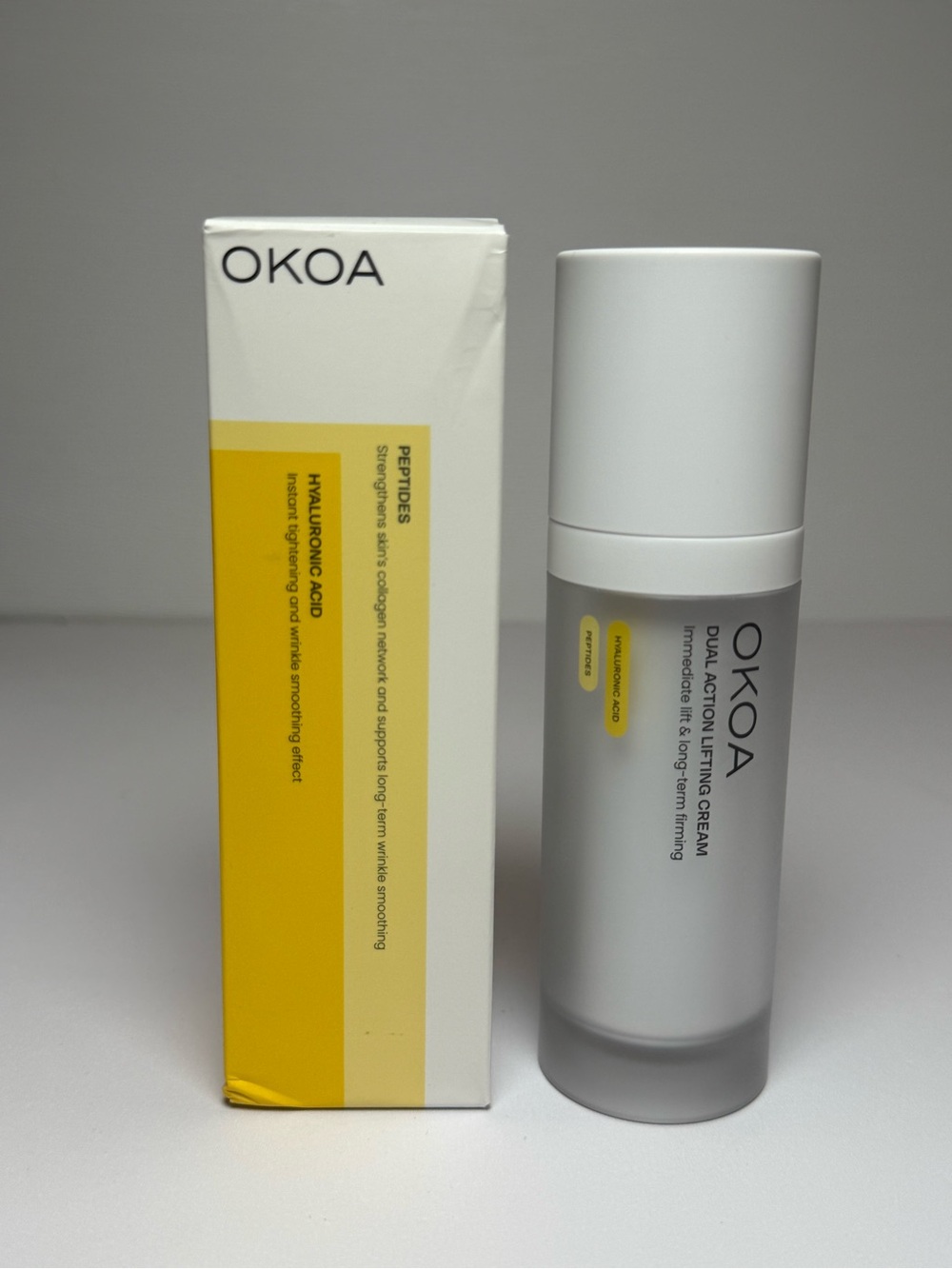 Okoa Dual Action Lifting Cream Hyaluronic Acid Peptides Wrinkle Smoothing 1fl Oz